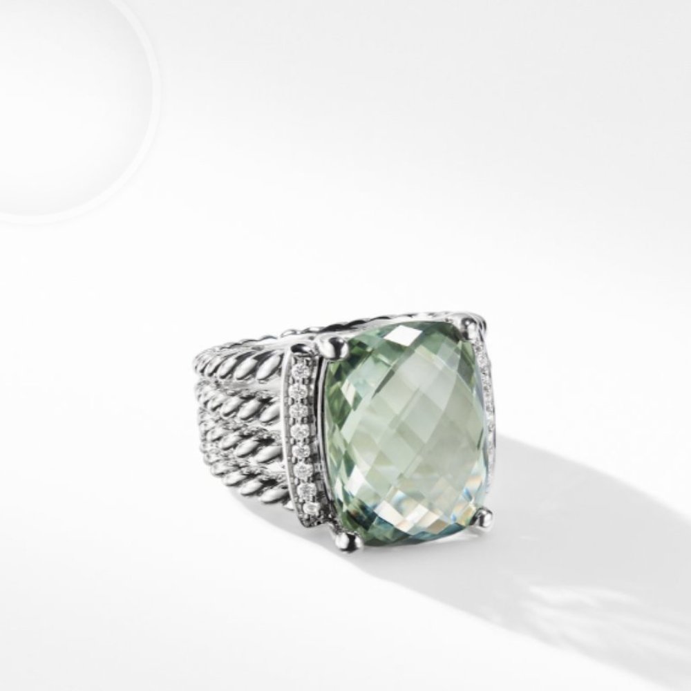 NEW IN BOX - David Yurman Wheaton Ring with Prasiolite and Diamonds